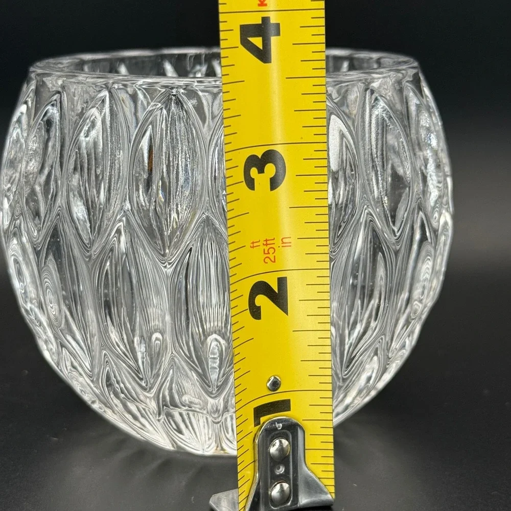 Fitz and Floyd Round Crystal Candle Holder Rose Bowl Deep Cut Ovals Clear 4 inch